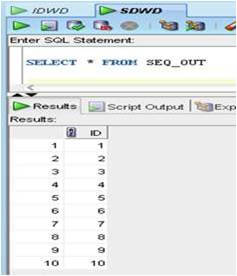 Output of the target table to get sequence values 