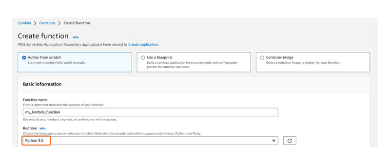 AWS Management Console: Creating AWS Lambda Function