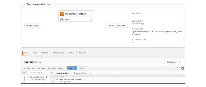 Figure 3: AWS Management Console Illustrating the Process of Adding Python Code